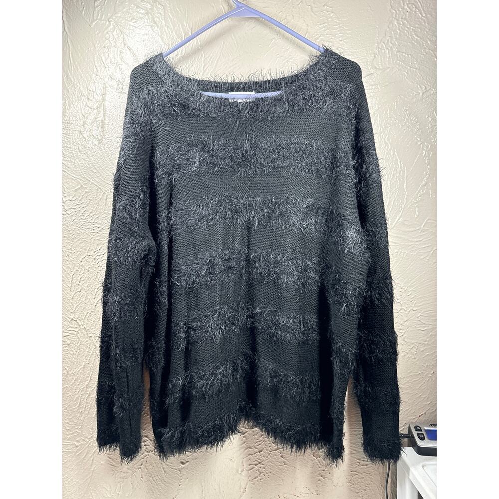 Joseph A. Womens Pullover Eyelash Sweater Black Round‎ Neck Striped Size XXL